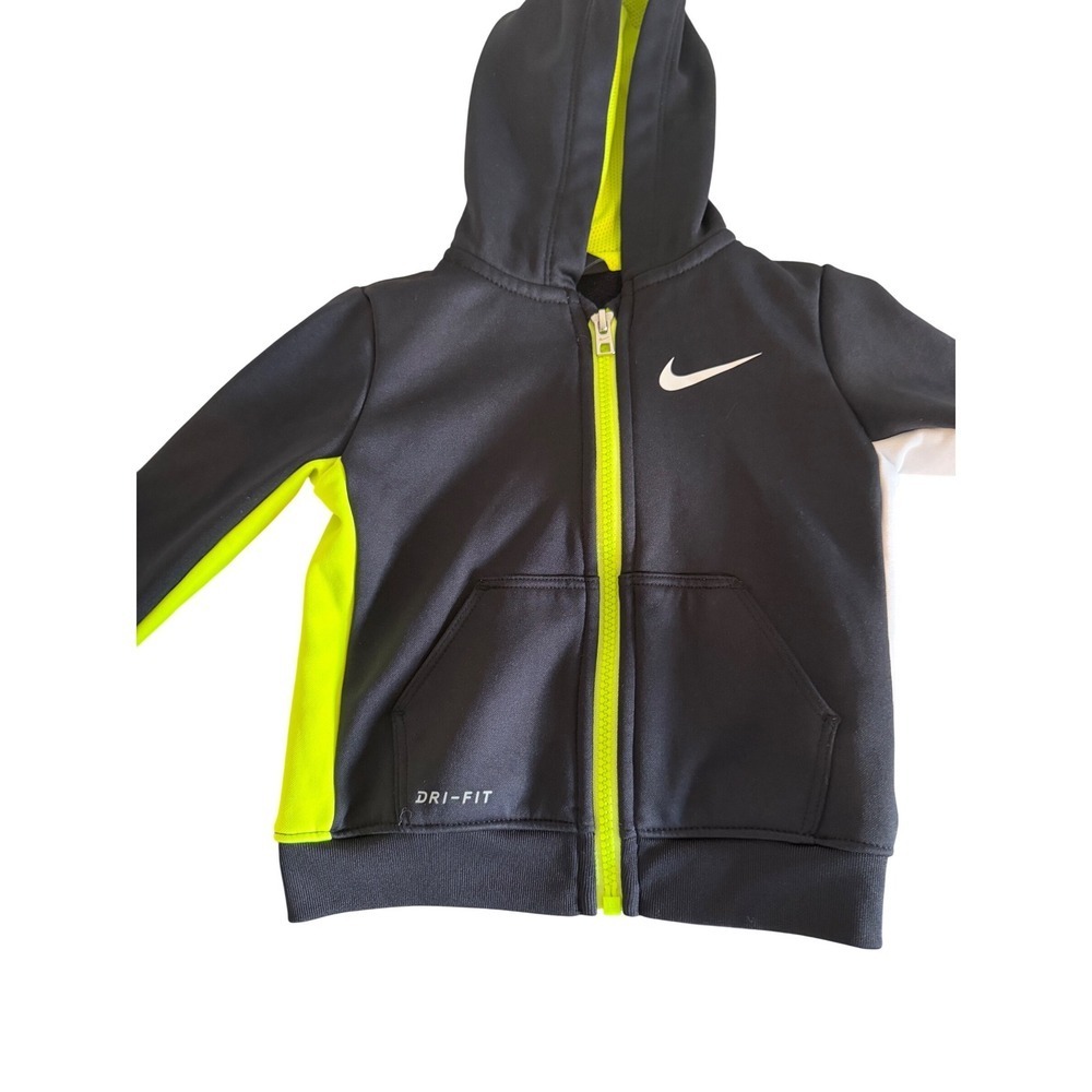 Nike Dri-FIT Baby Boys Full Zip Hoodie Black Neon Volt Yellow White 18M